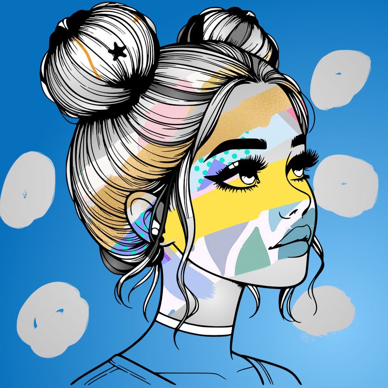 realistic girl with buns on the top of her head