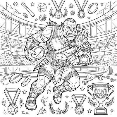 Experience the thrill of a major sports event with this unique coloring page featuring a formidable orc athlete. Capture the intensity of the game as you bring this warrior to life with your favorite colors.