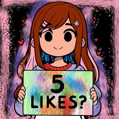 girl holding a sign that says 5 likes?
