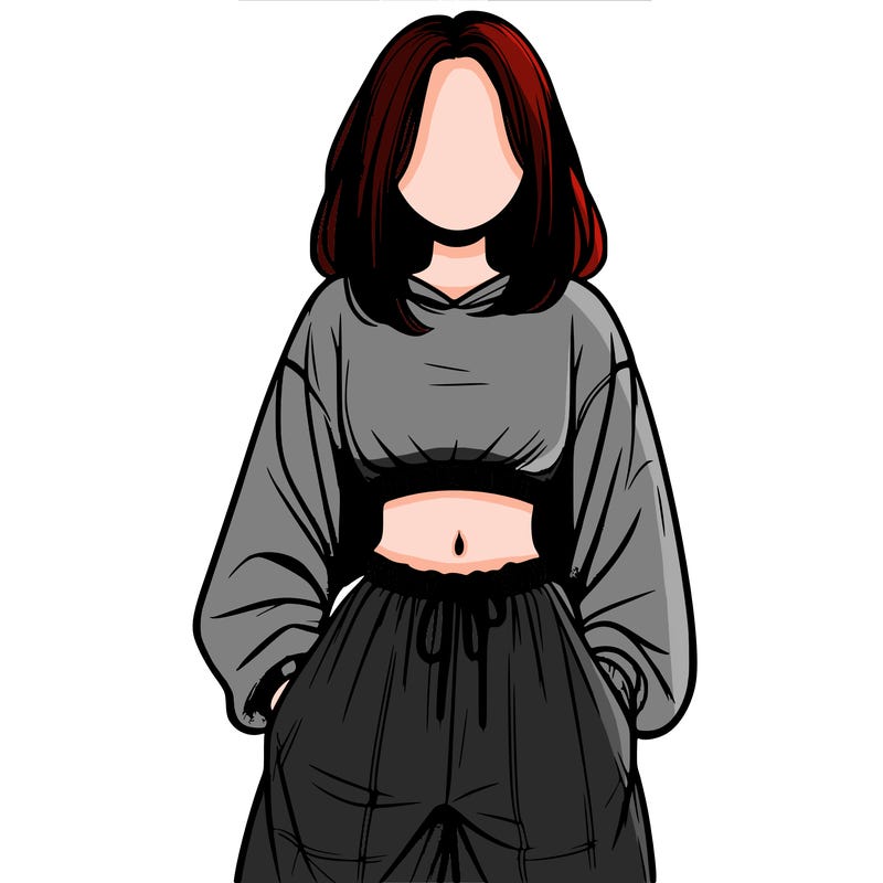 realistic girl faceless with baggy pants and a crop top