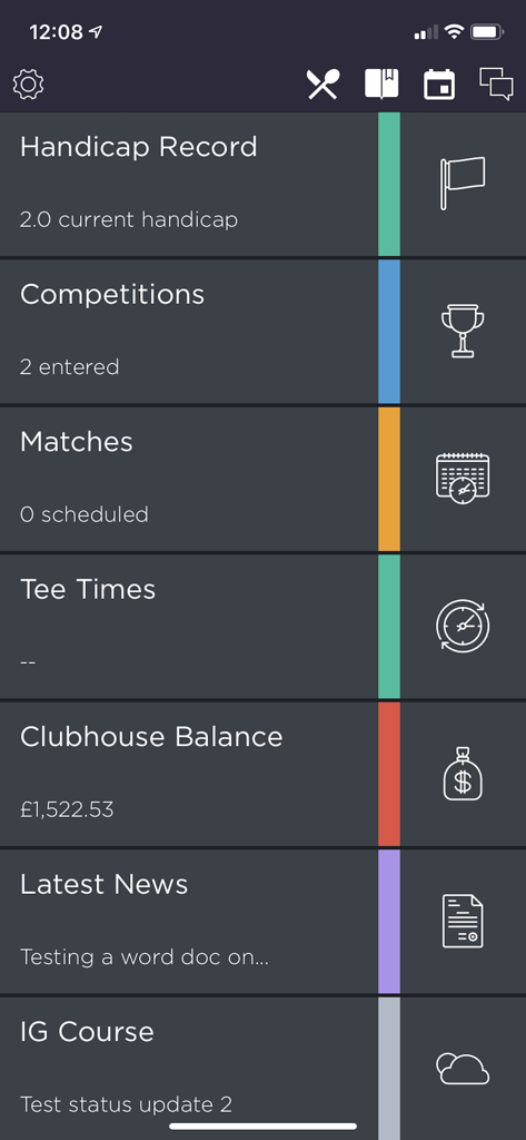 igMember - igMember app dashboard showing golf handicap competitions and clubhouse balance