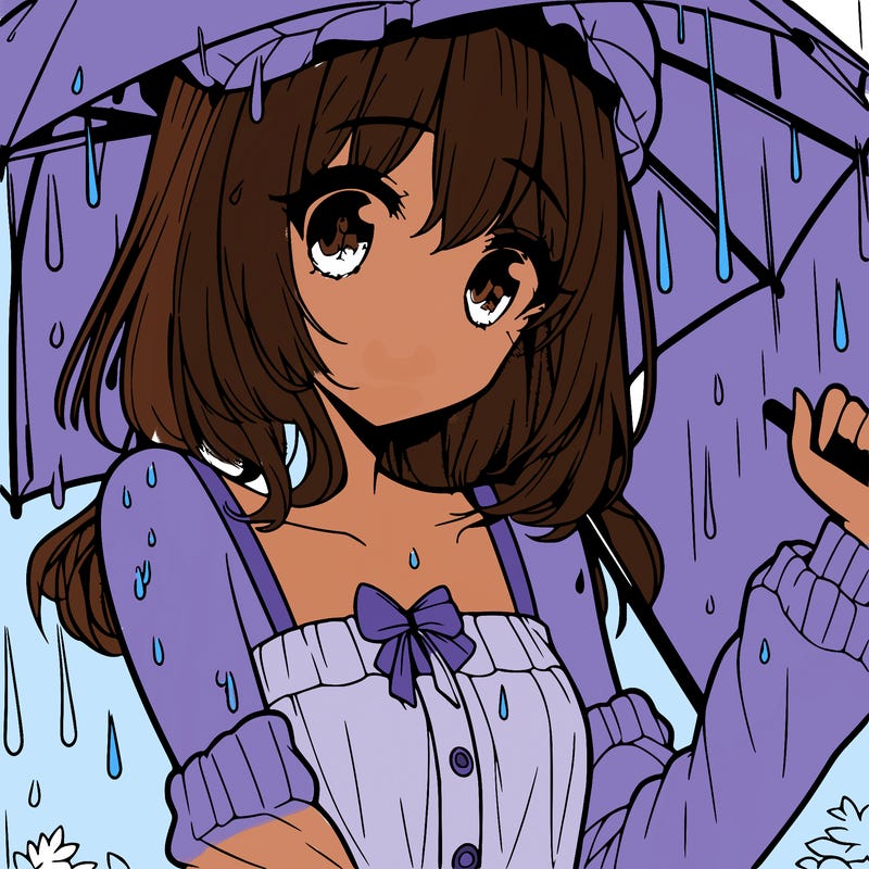 pretty anime girl in the rain