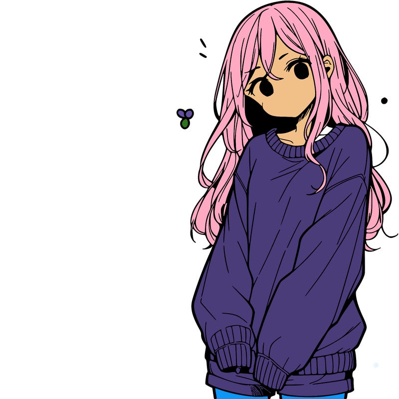 manga teen girl  in a sweater and baggy pants