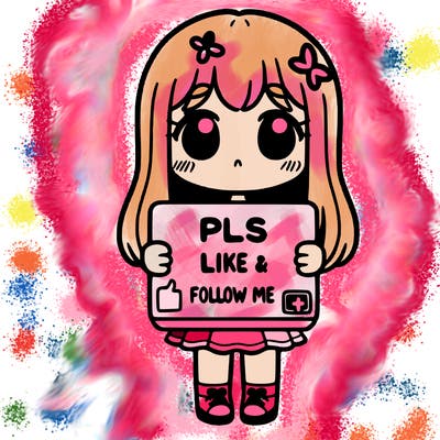 girl holding a sign that says pls like and follow me