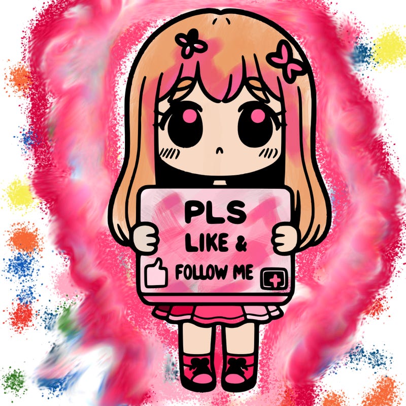 girl holding a sign that says pls like and follow me