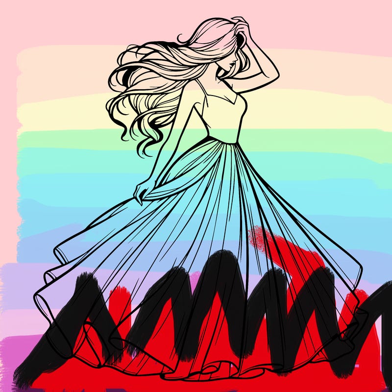 realistic woman with dress flowing in the wind