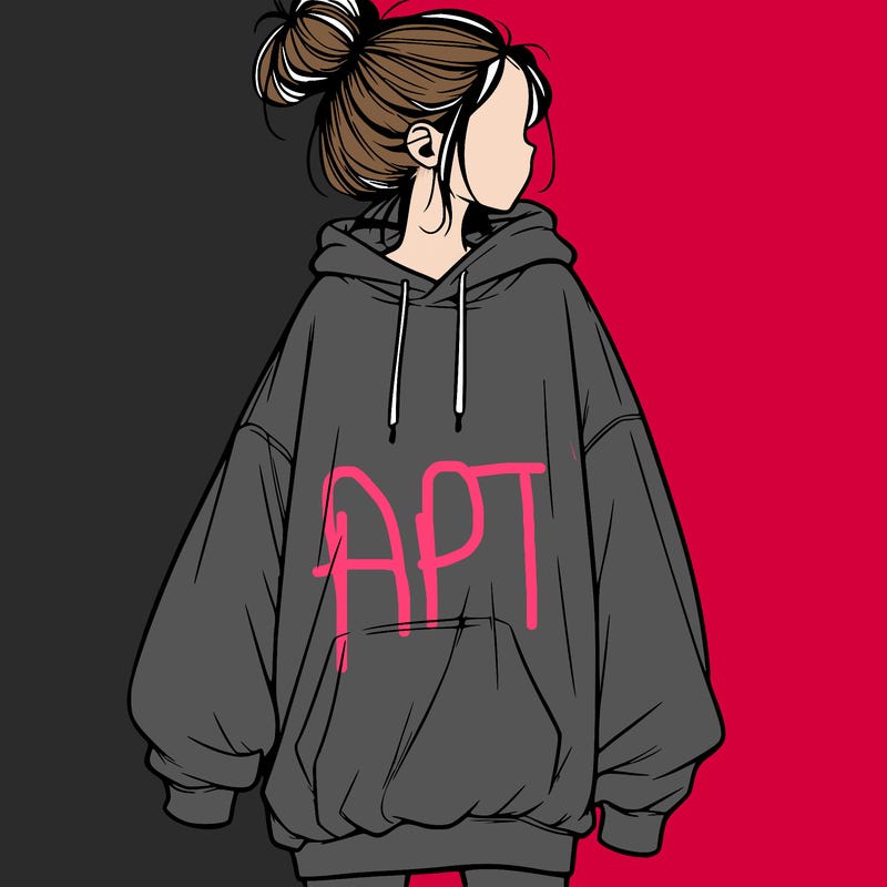 realistic girl with a oversized sweatshirt on and a bun
