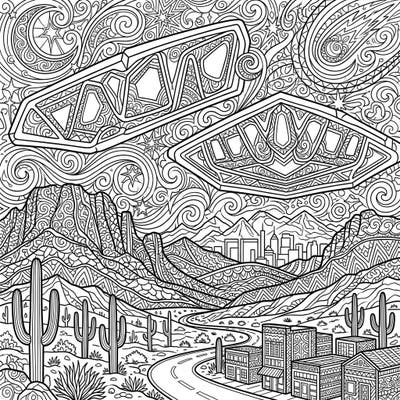 Dive into the enigmatic tale of the Phoenix Lights with this captivating adult coloring page. Its intricate details and mysterious subject matter offer a unique and engaging artistic escape.