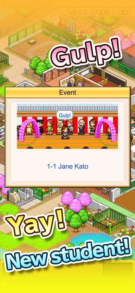 Pocket Academy ZERO - Pixel art gameplay of a new student event announcement in Pocket Academy ZERO school management sim