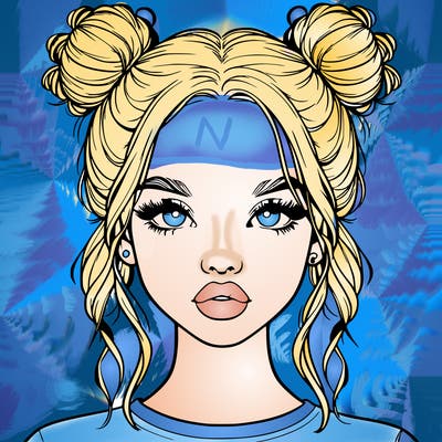 realistic girl with two buns in hair and lips