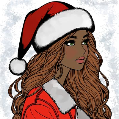 realistic girl in santa hat