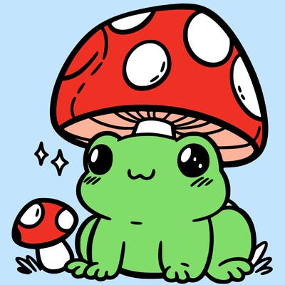 a cute frog with a mushroom hat