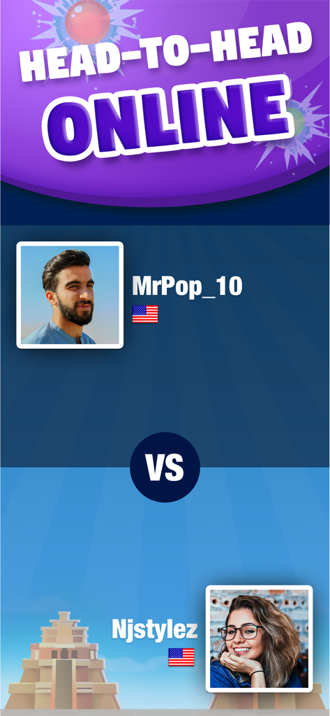 Head-to-head online matchmaking screen in Bubble Shooter Arena.