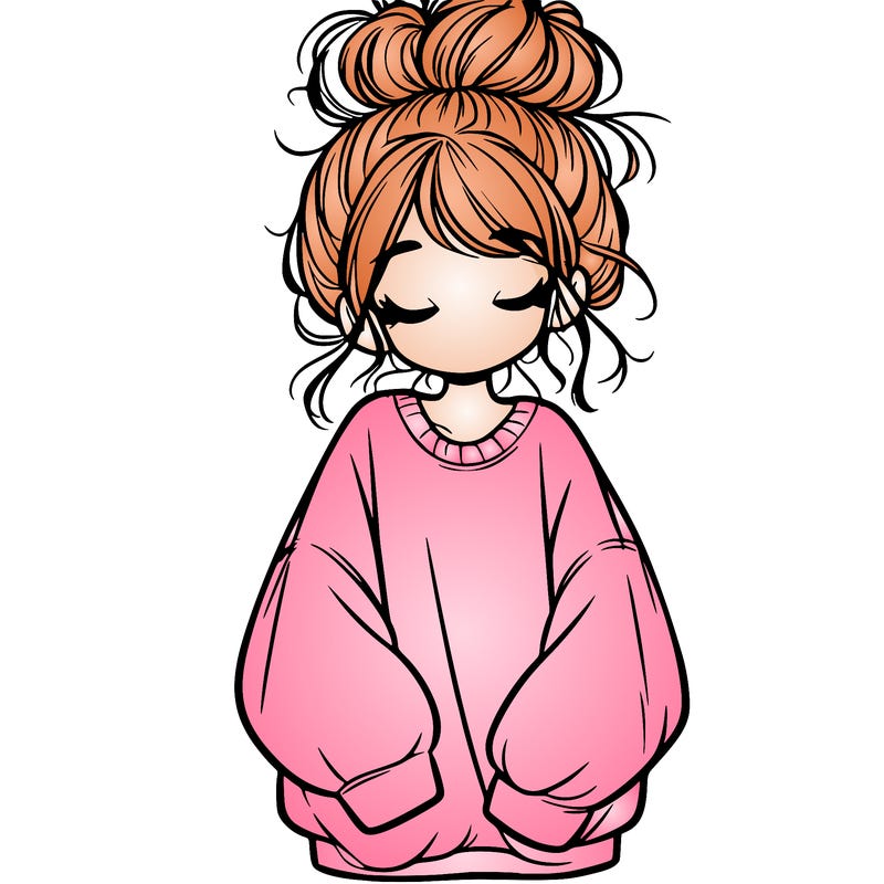 girl with baggy sweatshirt and messy bun