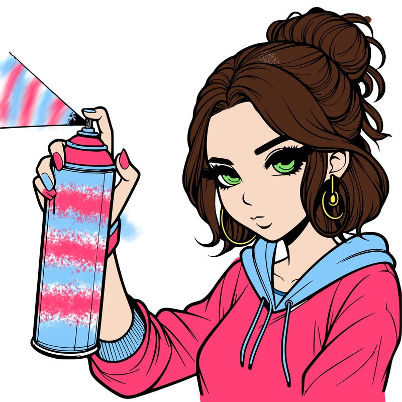 a realistic girl spray painting