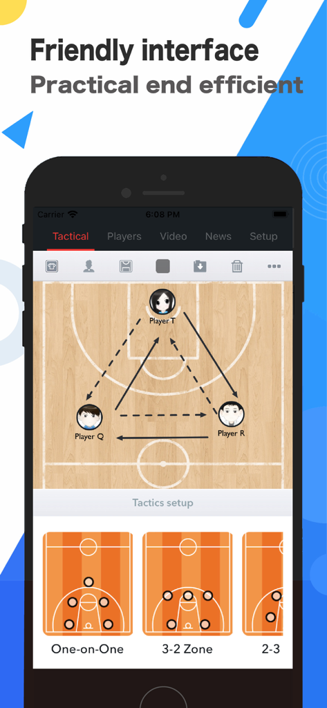 CoachBook-Basketball - CoachBook-Basketball app showing a tactical strategy board with player movement arrows and zone defense options