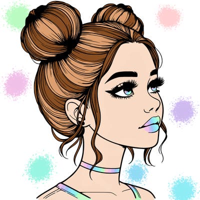 realistic girl with buns on the top of her head