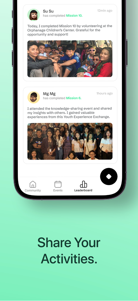 TalentOS: Build Real Skills - TalentOS app community screen showing user activity posts and completed missions