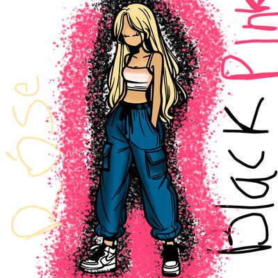 girl in baggy pants crop top and long hair