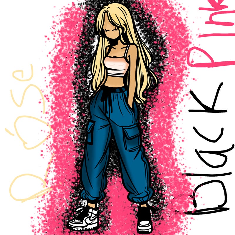 girl in baggy pants crop top and long hair