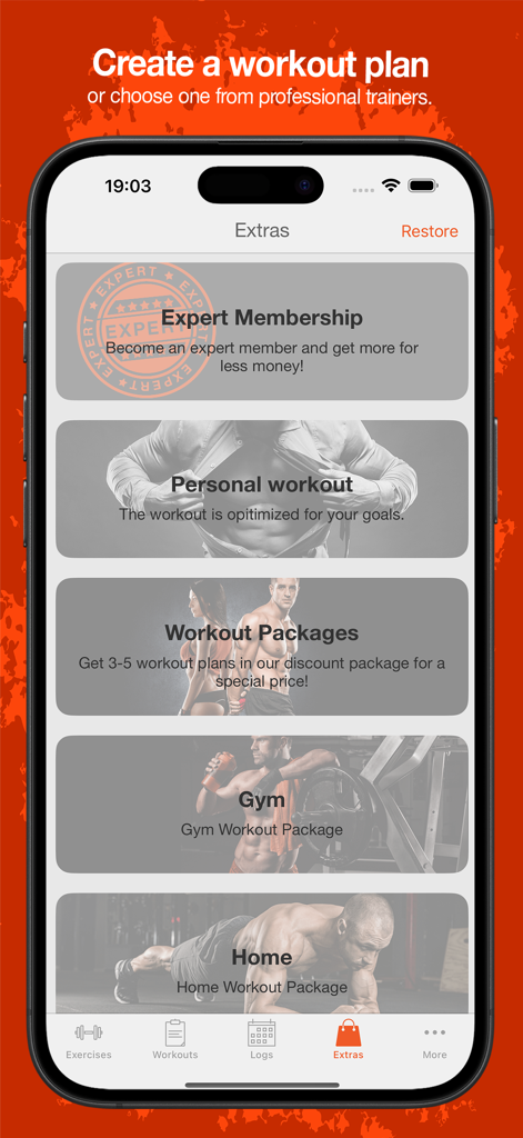 Fitness Point Pro: Home & Gym - Fitness Point Pro app screen showing gym and home workout package options