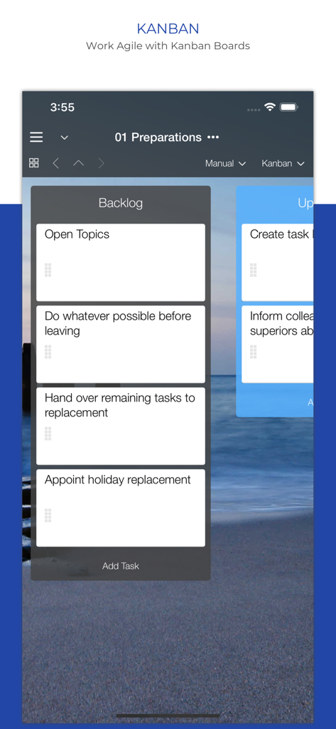 Organize:Pro - Task Manager - Organize Pro task manager showing a Kanban board for agile project management.