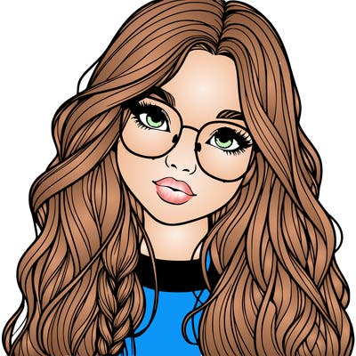 girl with long hair and freckles and glasses realistic