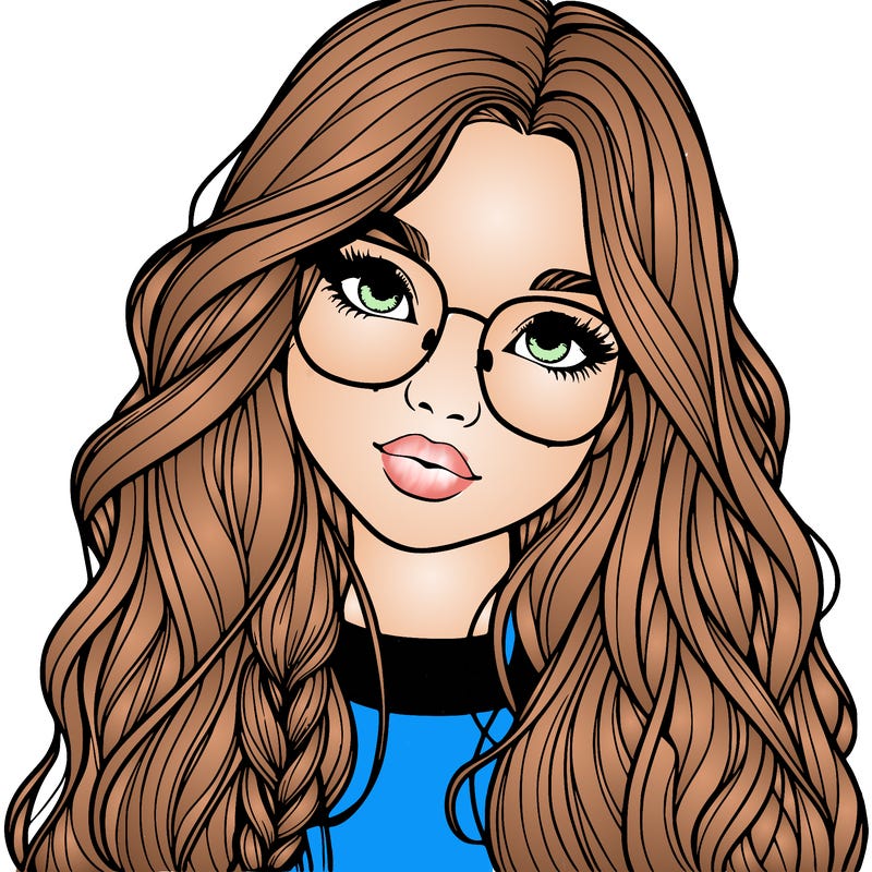 girl with long hair and freckles and glasses realistic