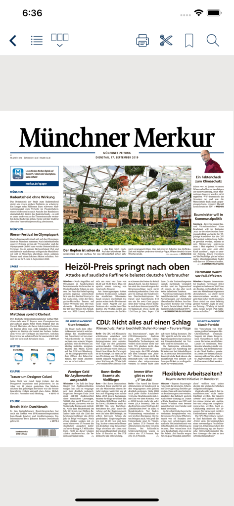 Münchner Merkur ePaper - Visualizzazione del giornale digitale nell'app Munchner Merkur ePaper