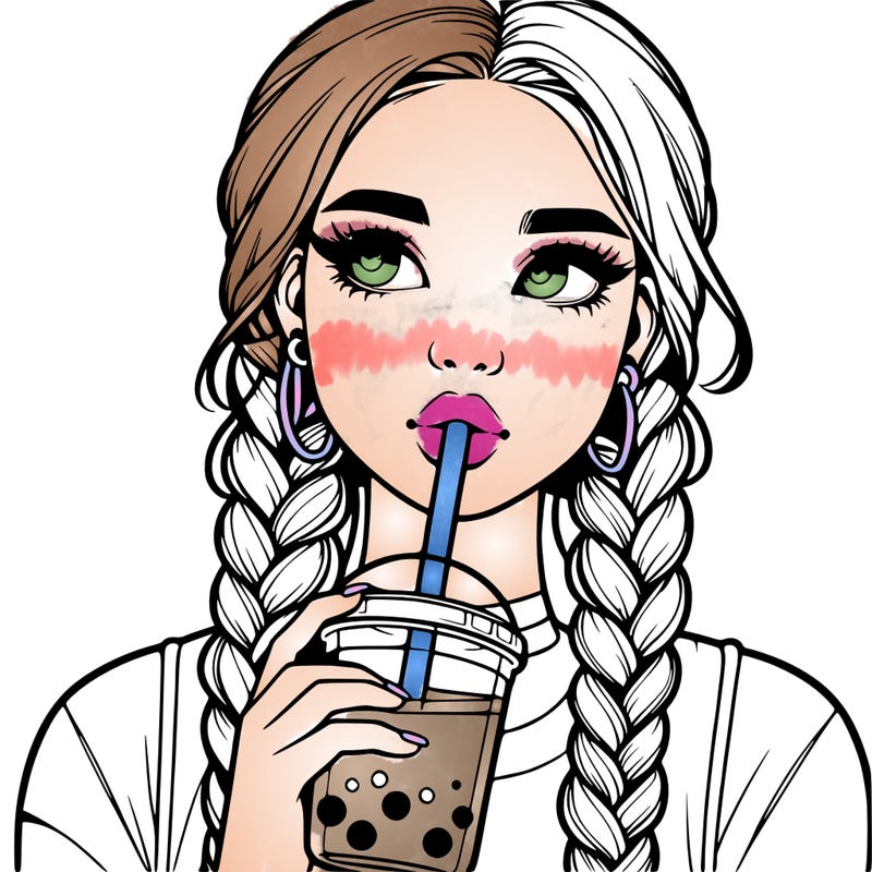 realistic girl with braided hair drinking boba