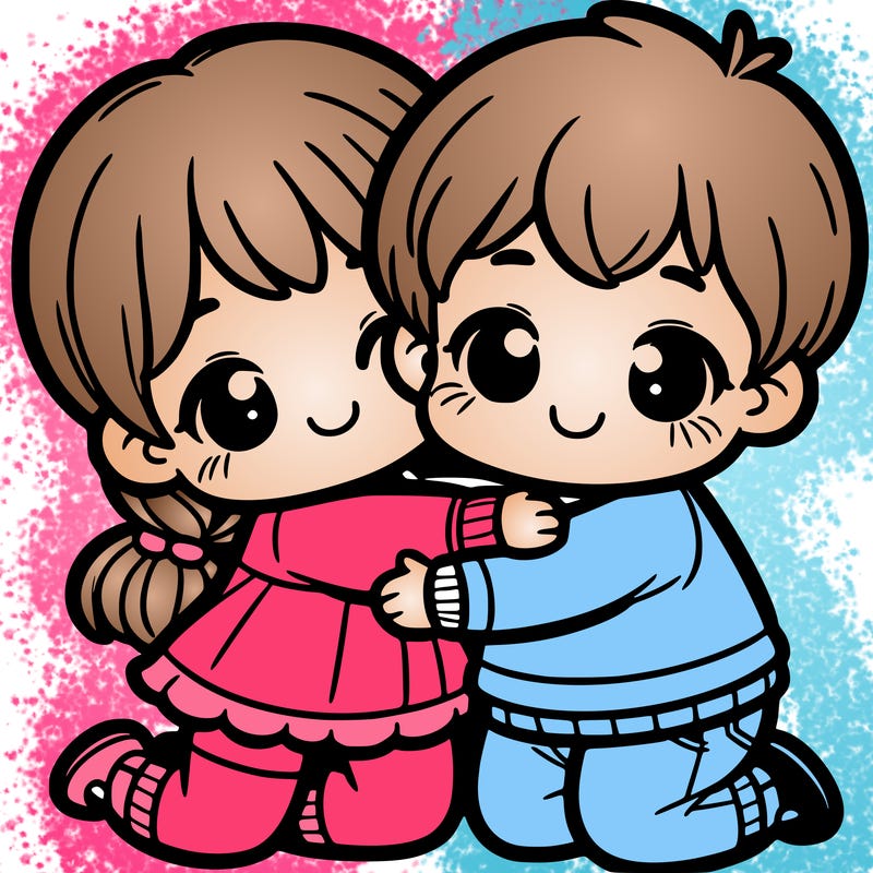 cute sibling hugging