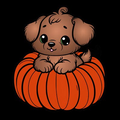 cute little puppy in a pumpkin