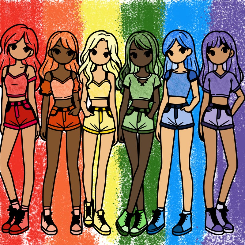 a group of girls wearing crop tops and shorts