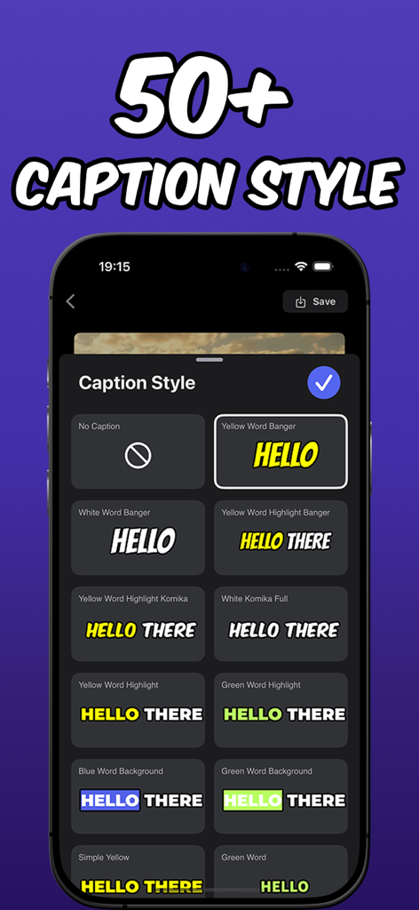 Faceless - AI Video Generator - Interface of Faceless AI Video Generator showing over 50 different caption styles for viral video reels