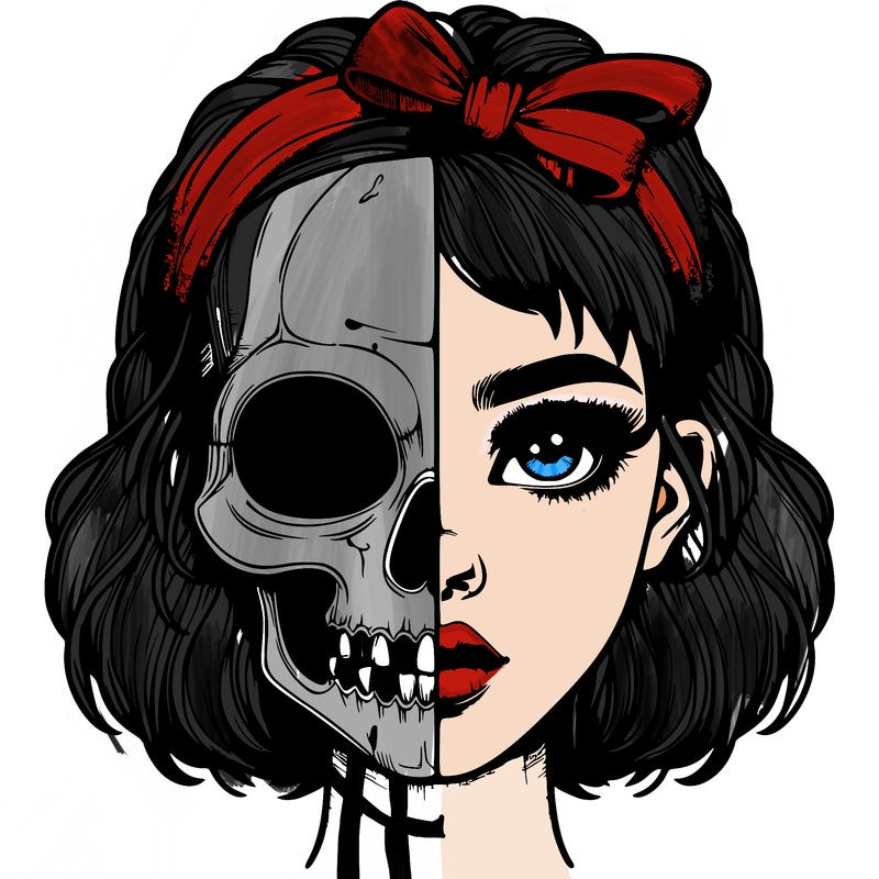 realistic girl with half skull mask