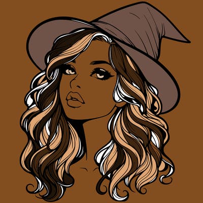 realistic witch girl with wavy hair and lips