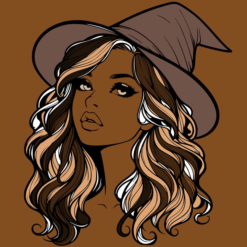 realistic witch girl with wavy hair and lips