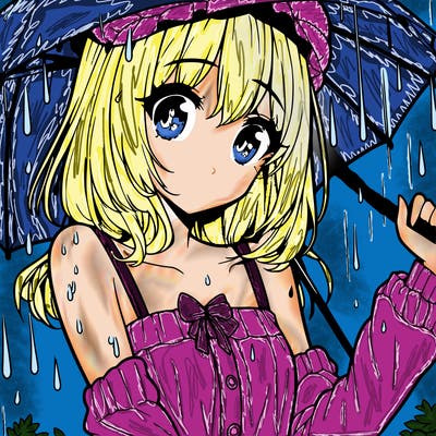 pretty anime girl in the rain
