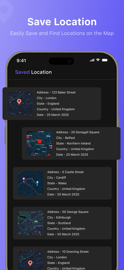 모바일 앱 내에 저장된 지리적 위치 및 주소 목록