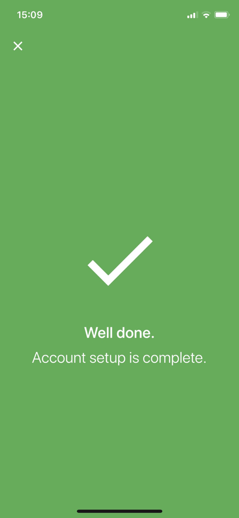 Confirmation screen for Abacus Access account setup with a white checkmark