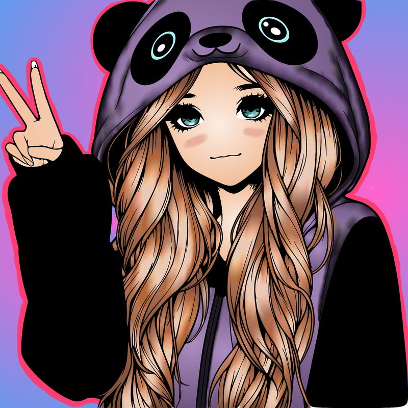 realistic girl with long hair wearing red panda onesie hold up the peace sign