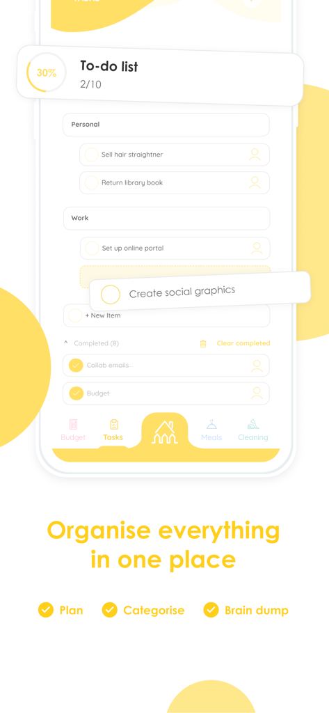 Picketアプリのスクリーン。進捗追跡バー付きのカテゴリ別ToDoリストが表示されています。