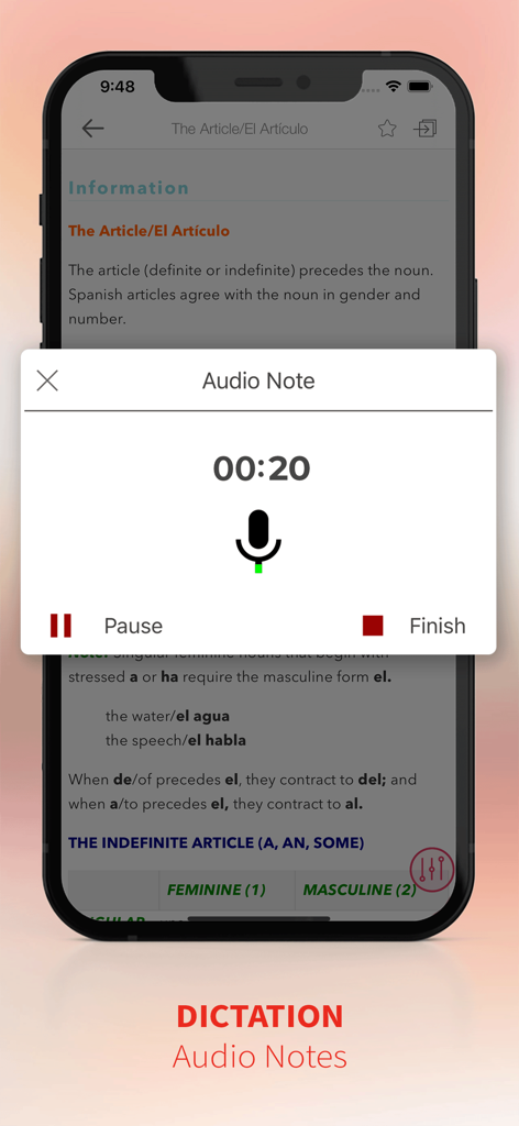 Spanish-English-Spanish Dict - Grabando una nota de audio en la aplicación Diccionario Médico Español-Inglés