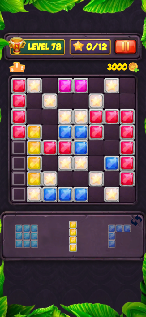 Block Blast Level - Gameplay-Oberfläche des Block Blast Level Puzzle-Spiels mit Juwelenblöcken auf einem Raster