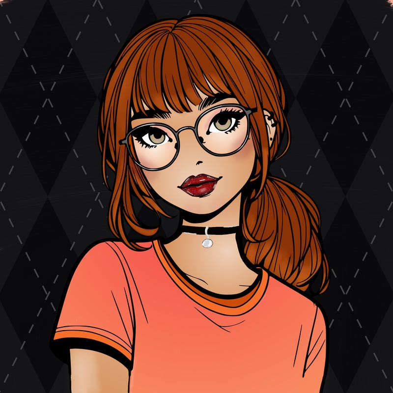 realistic girl with freckles and clear glasses