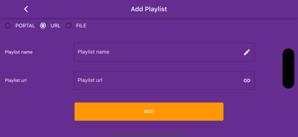 Playlist editor & IPTV Player - SageIPTV screen for adding a new playlist using a URL and name