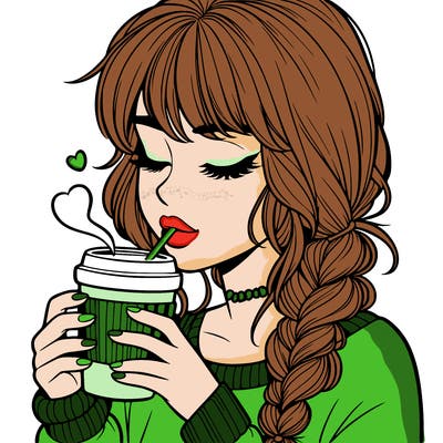 realistic girl drinking coffee