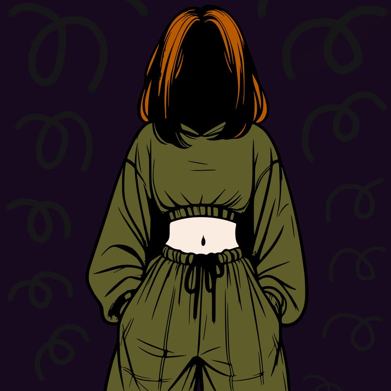 realistic girl faceless with baggy pants and a crop top