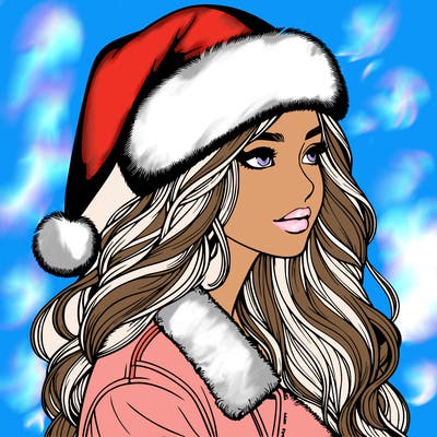 realistic girl in santa hat