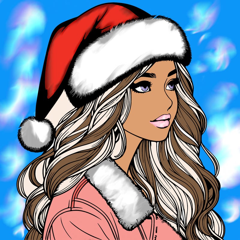realistic girl in santa hat